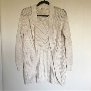 Roxy Marbled Cream Open Front Cardigan Sweater Size XS Beach Coastal